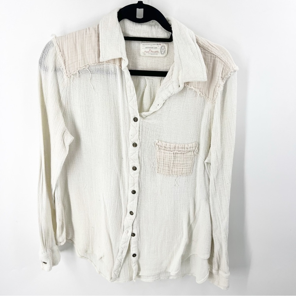 ✅ FREE PEOPLE ARTISAN DE LUXE COTTON‎ MESH BUTTON DOWN SHIRT SIZE MEDIUM